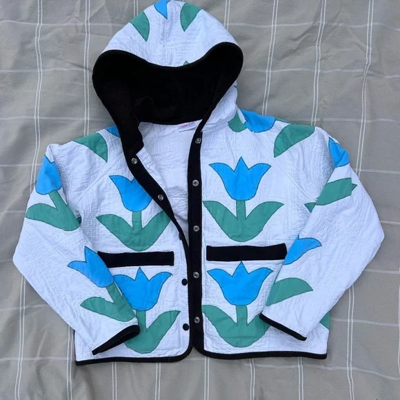 Handmade Upcycled Vintage Quilt Jacket with Hood - Picture 2 of 10